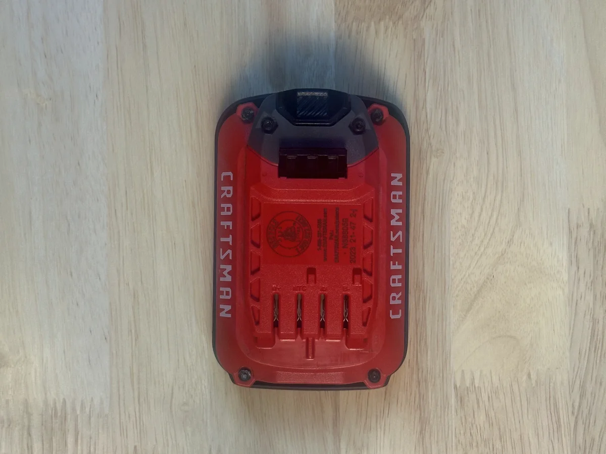 A drill battery sitting in its thin ShadowFit test piece